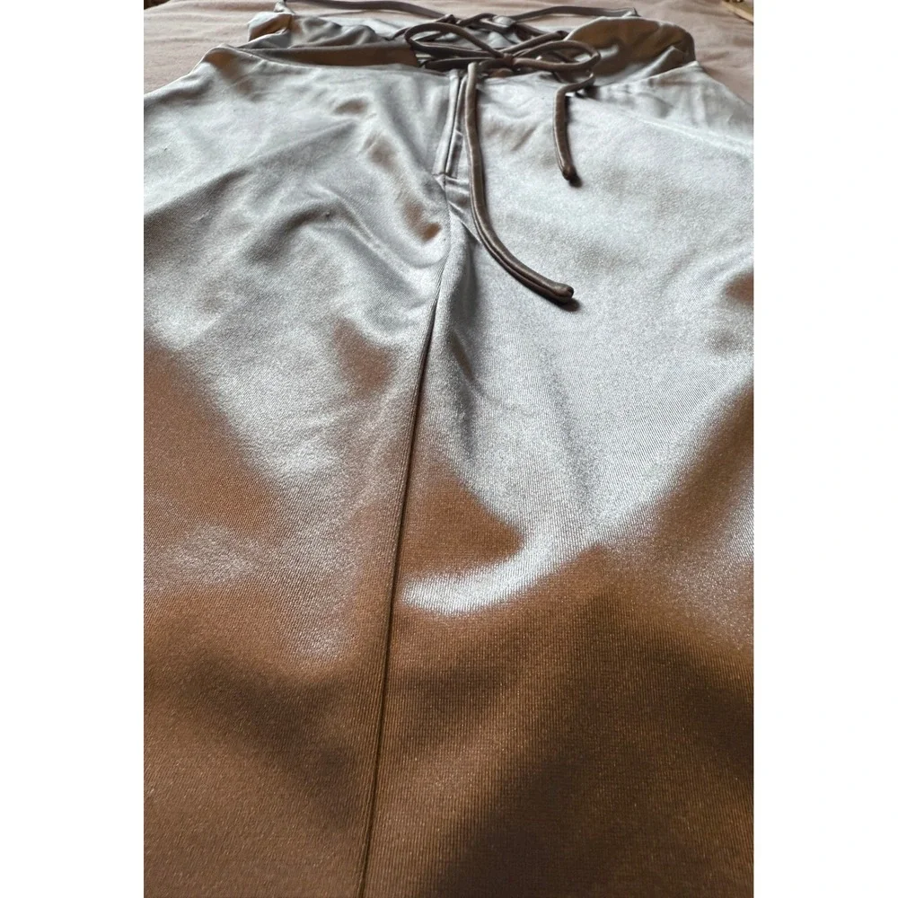 Slinky Sexy Party Speechless Silver Satin Lace Up Back Mini Dress Women's Medium